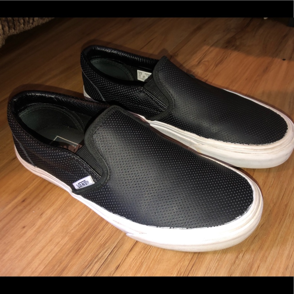 Black Leather slip on vans